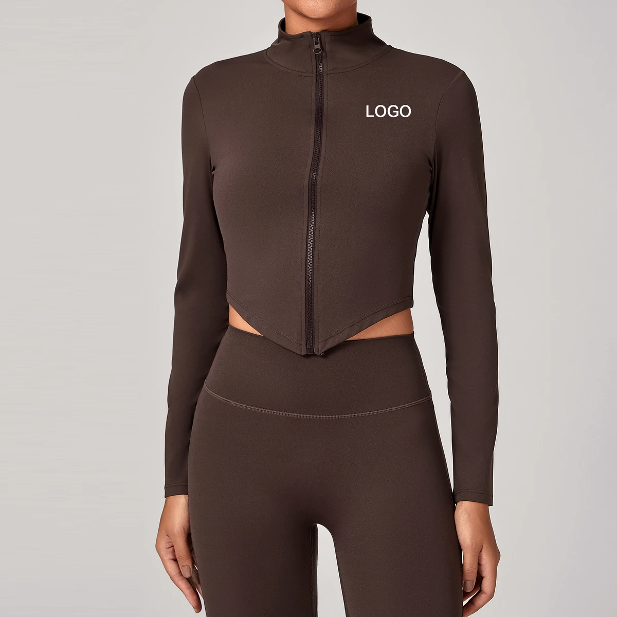Custom Design Stand-collar Zip-up Long-sleeved Yoga Jacket Slim Fit Quick-drying Gym Top for Outdoor Fitness Sports