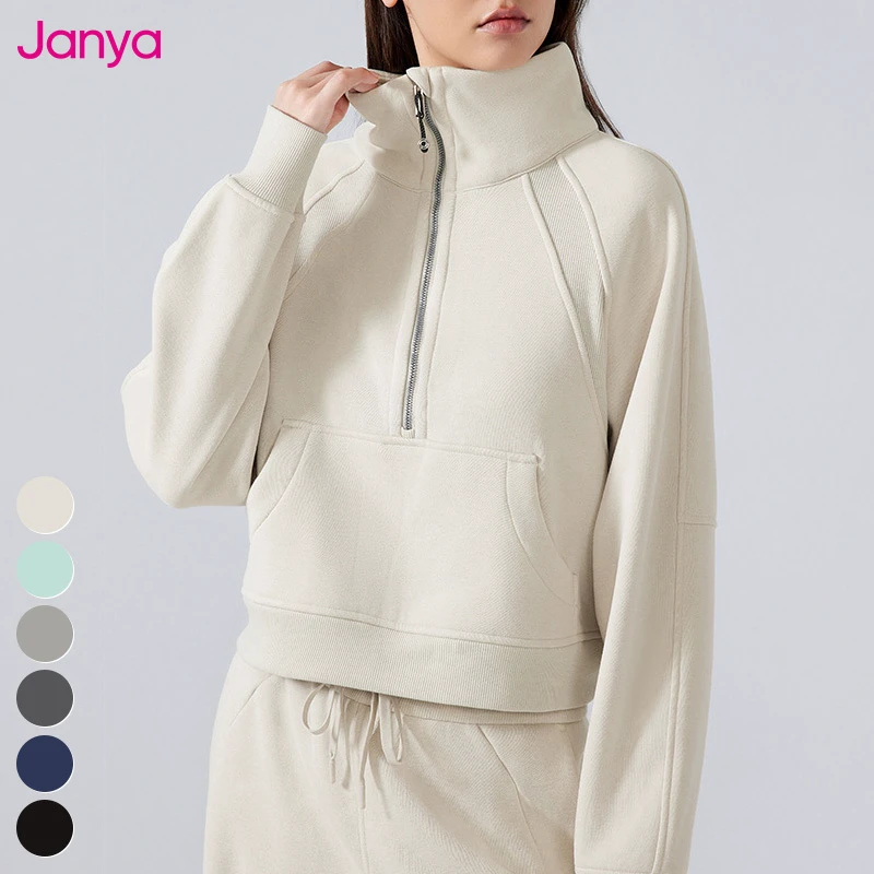 Women's 320G Thickened Sports Gym Fitness Sweatshirt Long Sleeve Half Zipper Stand Collar Breathable Fleece Yoga Top Women's Top