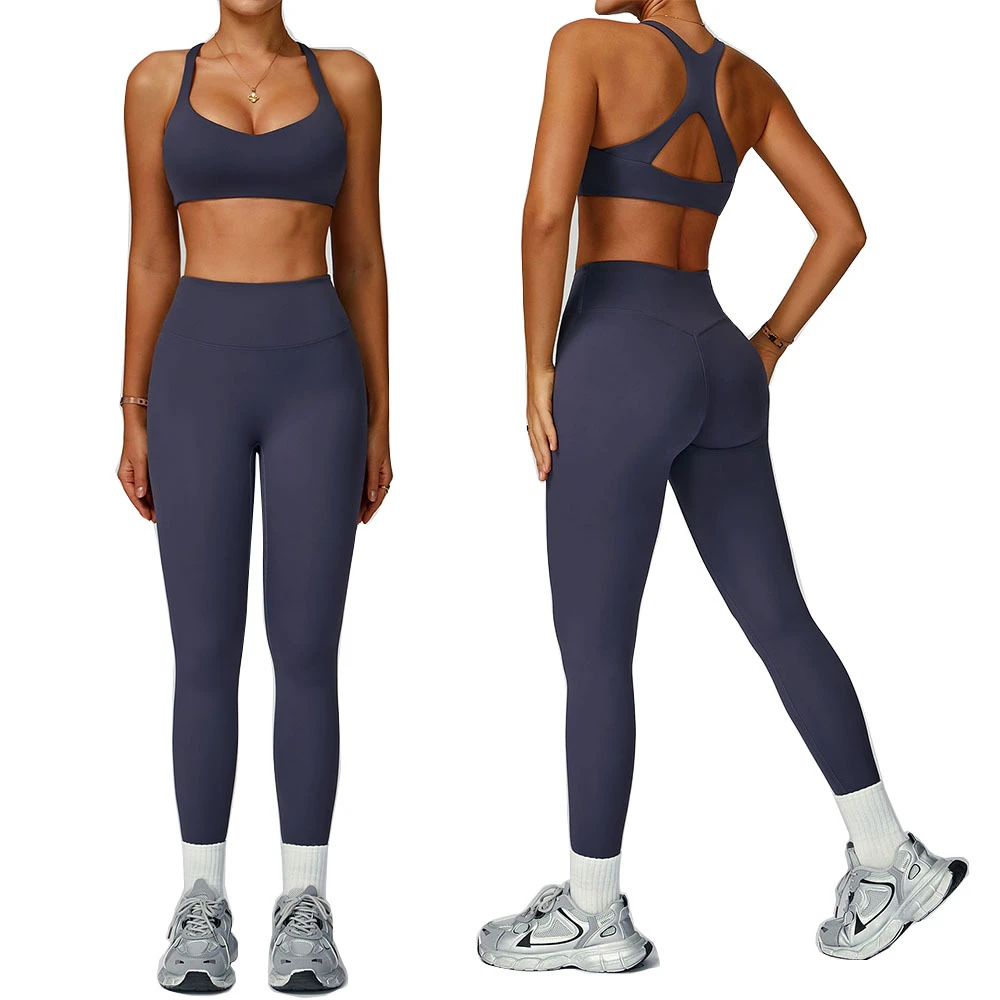 Women Girls Compression Slimming Quick Dry Active Running Training Yoga Set Sexy Racer Back Sports Bra and Legging