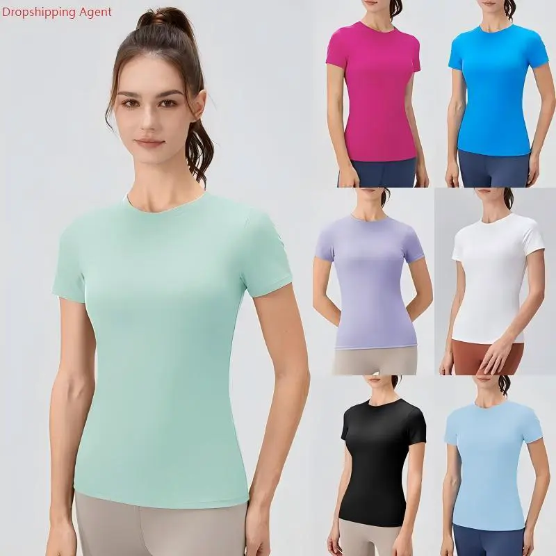 Dropshipping Shopify Products 2025 Women Quick Dry Gym Running Sportswear Tight T-shirts Yoga Top