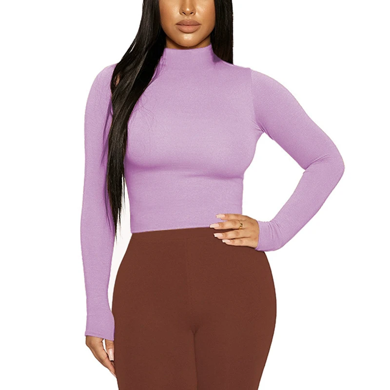 Women's Compression Long Sleeve High Neck Yoga Tops Breathable Lightweight Quick Dry Seamless Stretchy Sportswear for Adults