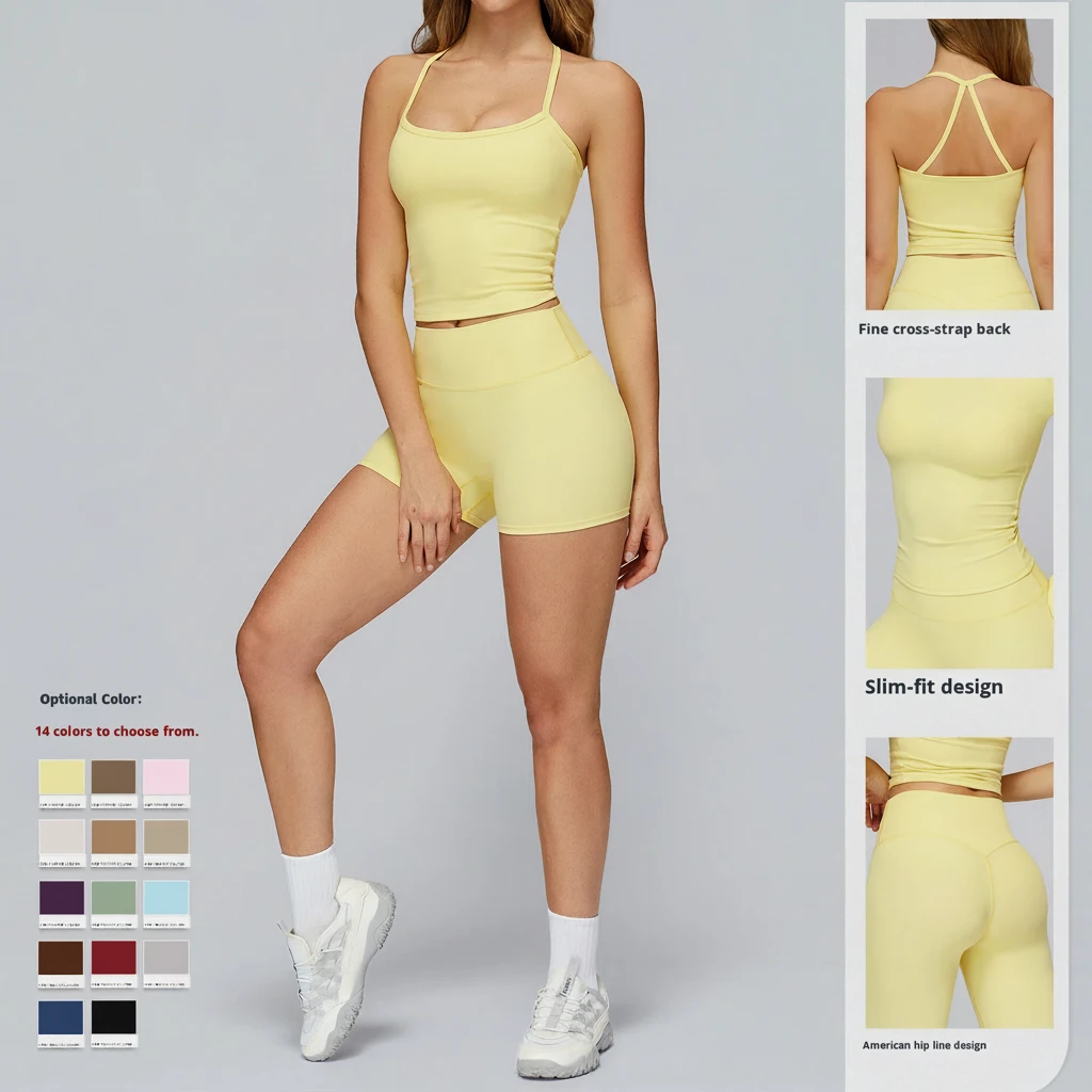 Yoga Women's Solid High Waist 2 Piece Set Shorts Tank Top Short Sleeves Breathable Eco-Friendly Quick Dry Fitness Wear