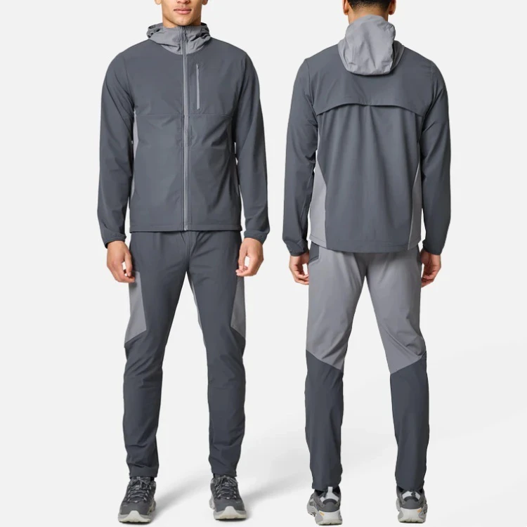 Reflective Logo Jogger Set 4 Way Stretch Tracksuit Sportswear Zip Pockets Fitness Jogging Track Suit