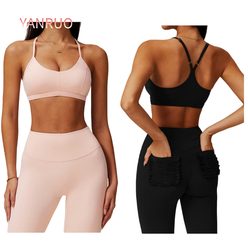 Beautiful Back Nude Fitness Sling Sports Bra With Padded Crop Top For Yoga Running & Fitness Woman's Breathable Yoga Crop Top