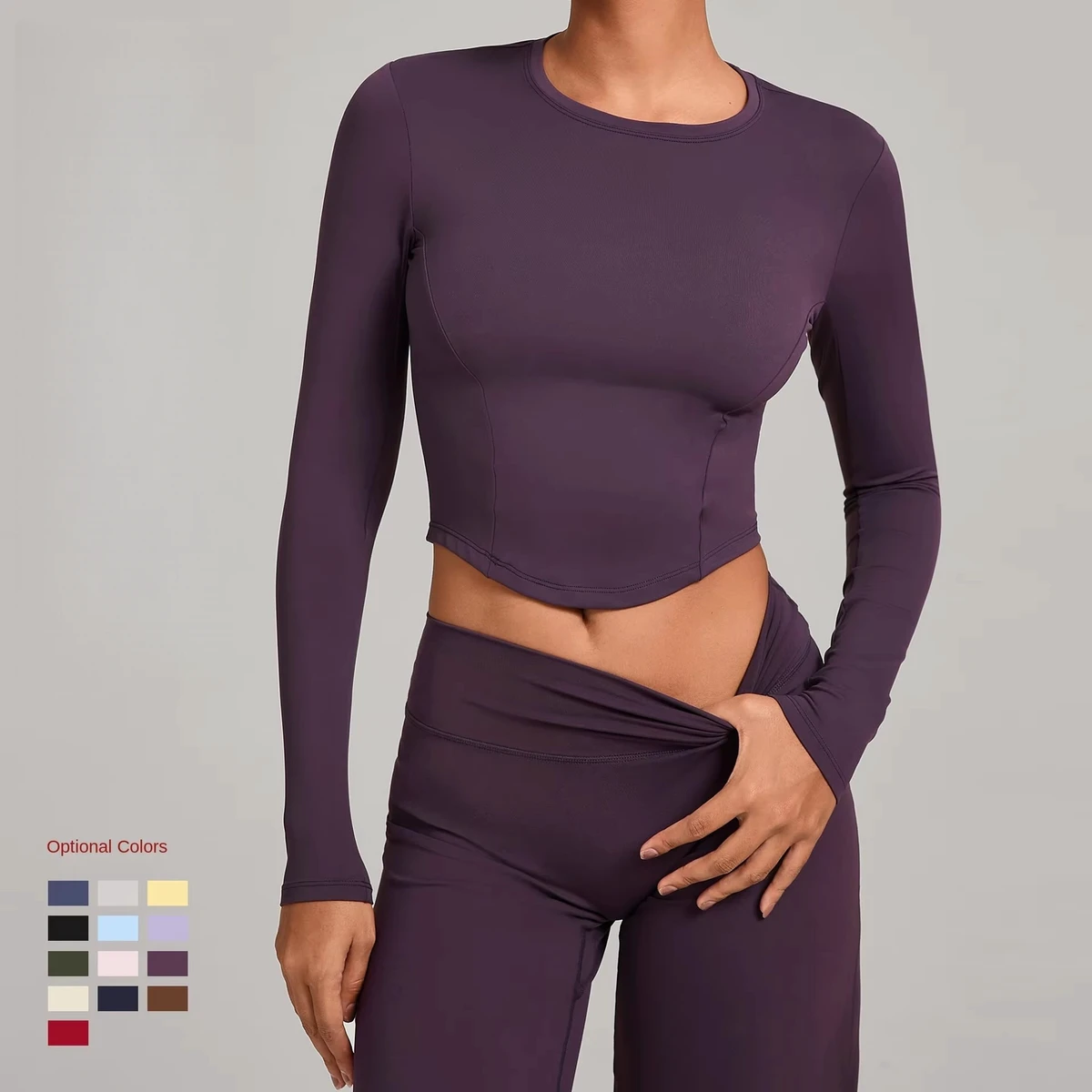 Round Neck Long Sleeve Yoga Top Stretch Tight-Fitting Yoga and Pilates Workout Shirt for Fitness