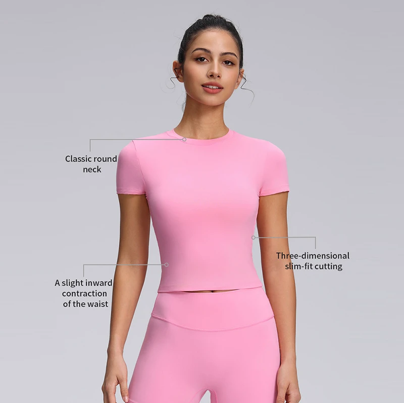 Custom Logo High Quality Slim-fit Short Sleeved Short T-shirts Tight Sports Yoga Top Solid Color Summer Blank Crop Top for Women