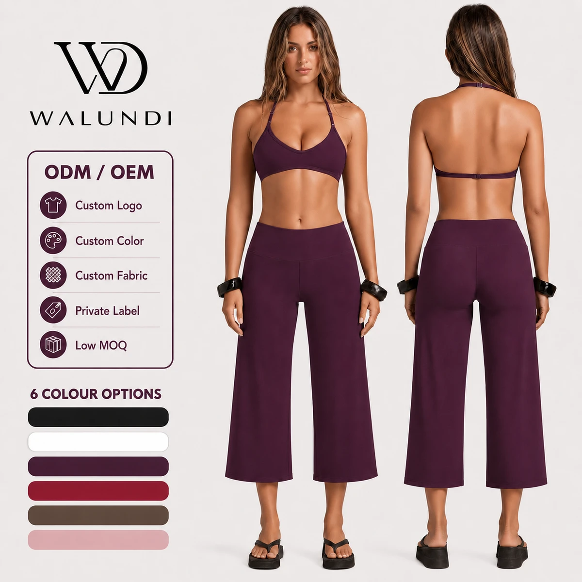 Gym Clothes Halter Backless Sports Bra High Waist Wide Leg 2 Piece Yoga Outfits Custom Logo Capri Yoga Set Women Yoga Set