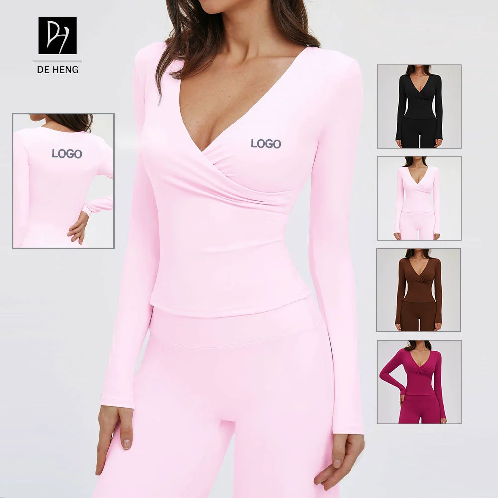 New Arrivals Yoga Workout Outfit Long Sleeve Gym Clothing Fitness Custom V Neck Activewear Sports Yoga Tops For Women