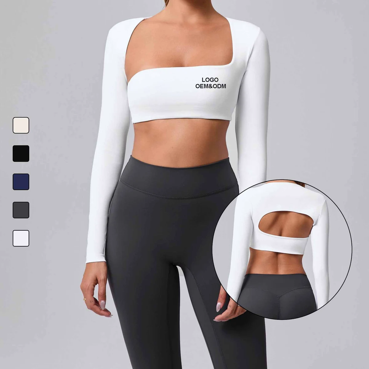 Custom Women's Fitness Sportswear Four-Way Stretch Quick Dry Gym Legging Breathable Seamless Long Sleeve Crop Top Printed Yoga