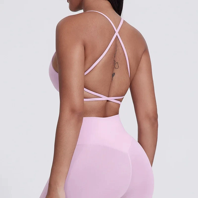 Women Sports Bra Premium High Support Seamless Breathable Quick Dry Crisscross Straps U-NECK Removable Pads Gym Fitness Yoga