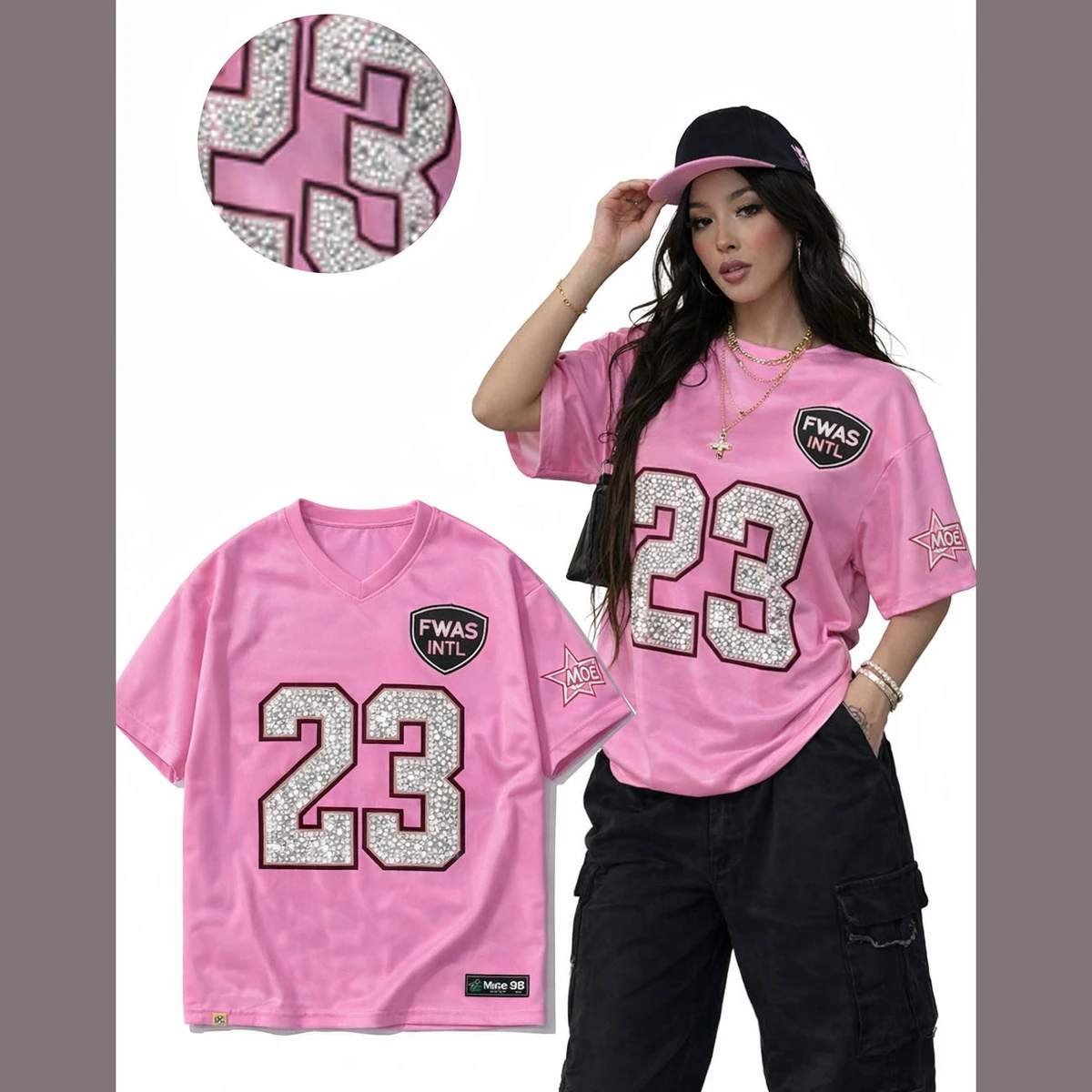 Women's Custom Sublimated American Football Soccer Jersey Crop T-shirts Custom Number Rhinestone Graphic V-Neck Unisex T-shirts