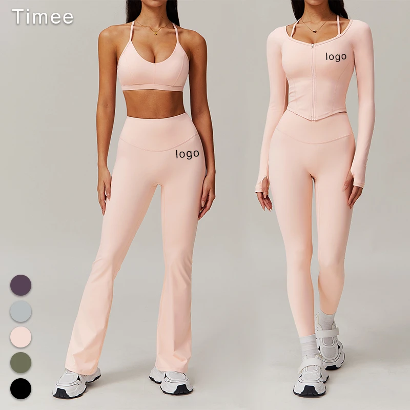 Solid Pattern Long Sleeve Yoga & Running Fitness Sports Suit Quick-Drying Breathable with Elastic Waist Closure