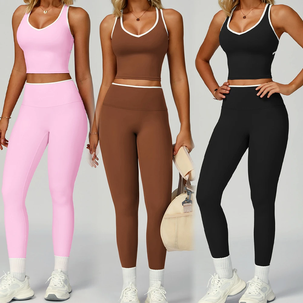 Women 5 Piece Fitness Yoga Wear High Elasticity Butt Lifting Gym Workout Clothes Sets