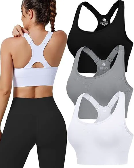 FH Seamless Yoga Athletic Bra Cami Top High Support Adjustable Sports Bras for Women Racerback Wireless Padded Workout Bras