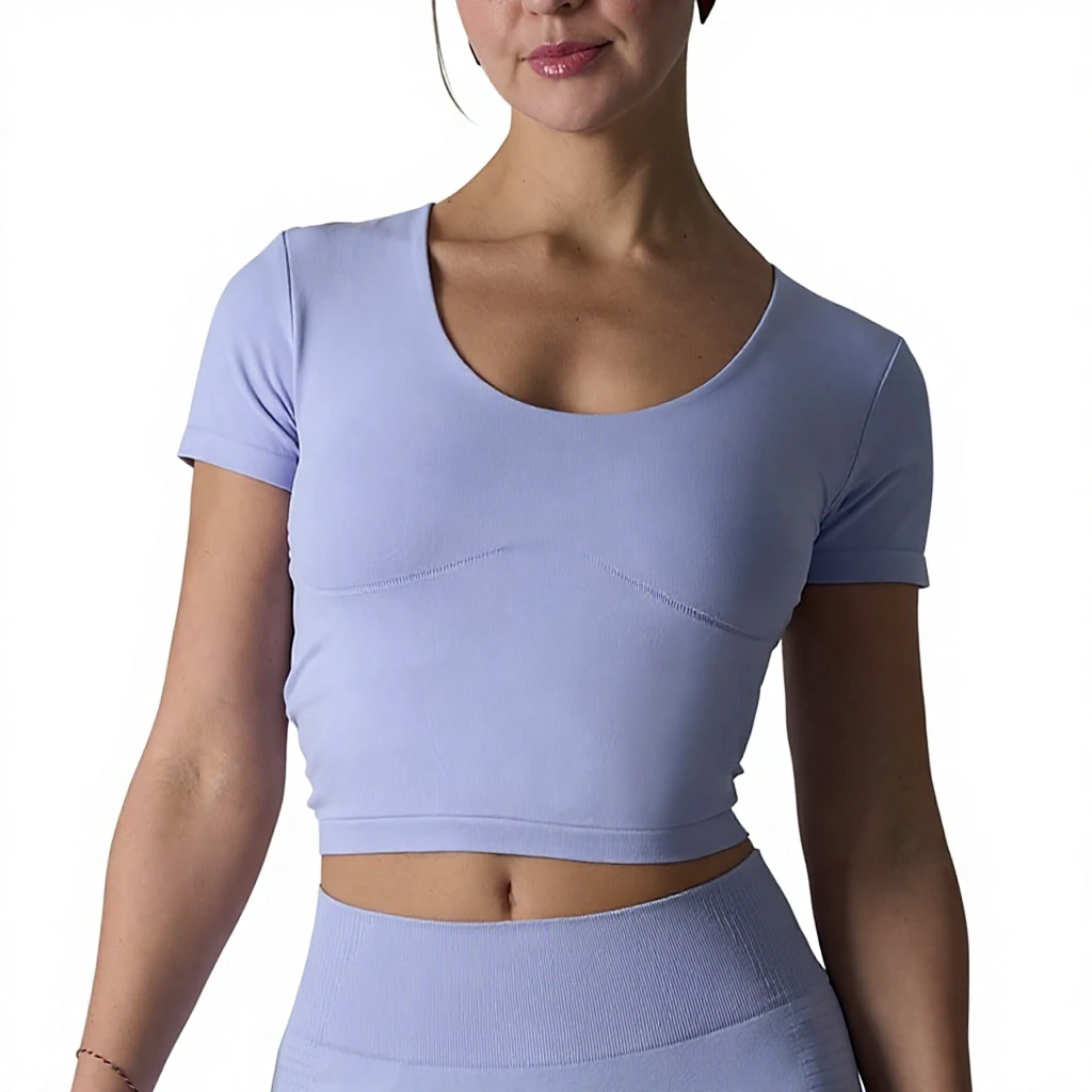 Seamless Yoga Top for Women Breathable Short Sleeve Fitness Workout Activewear