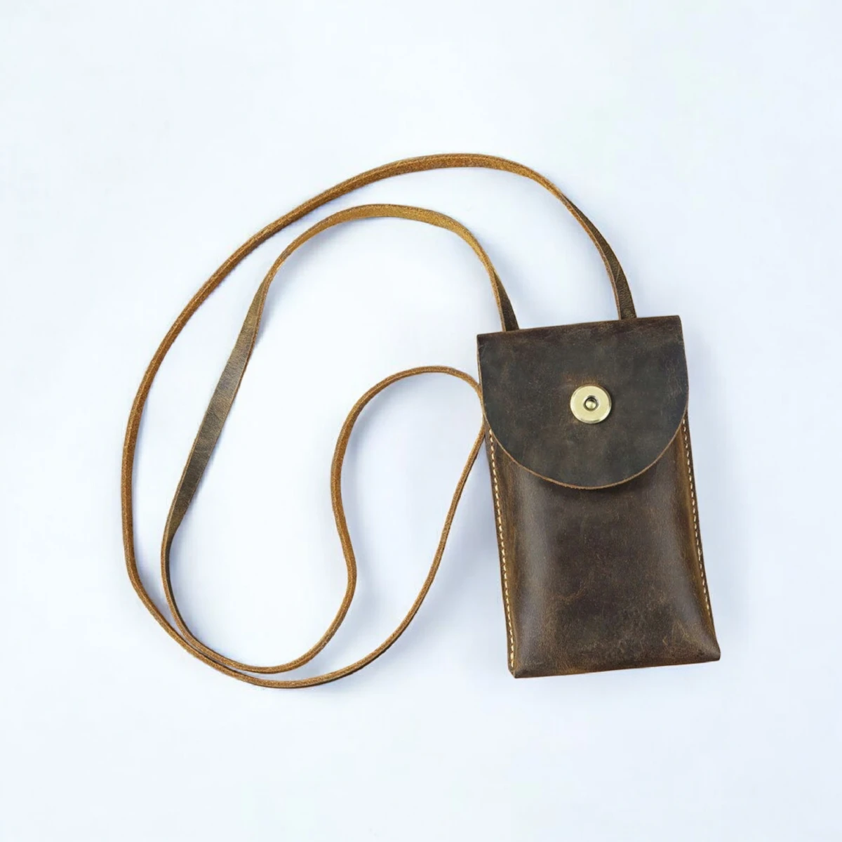 Wholesale Leather Mobile Phone Pouch Bag With Shoulder Strap Handmade Crossbody Mobile Case Cell Phone Bag OEM & FBA Supported