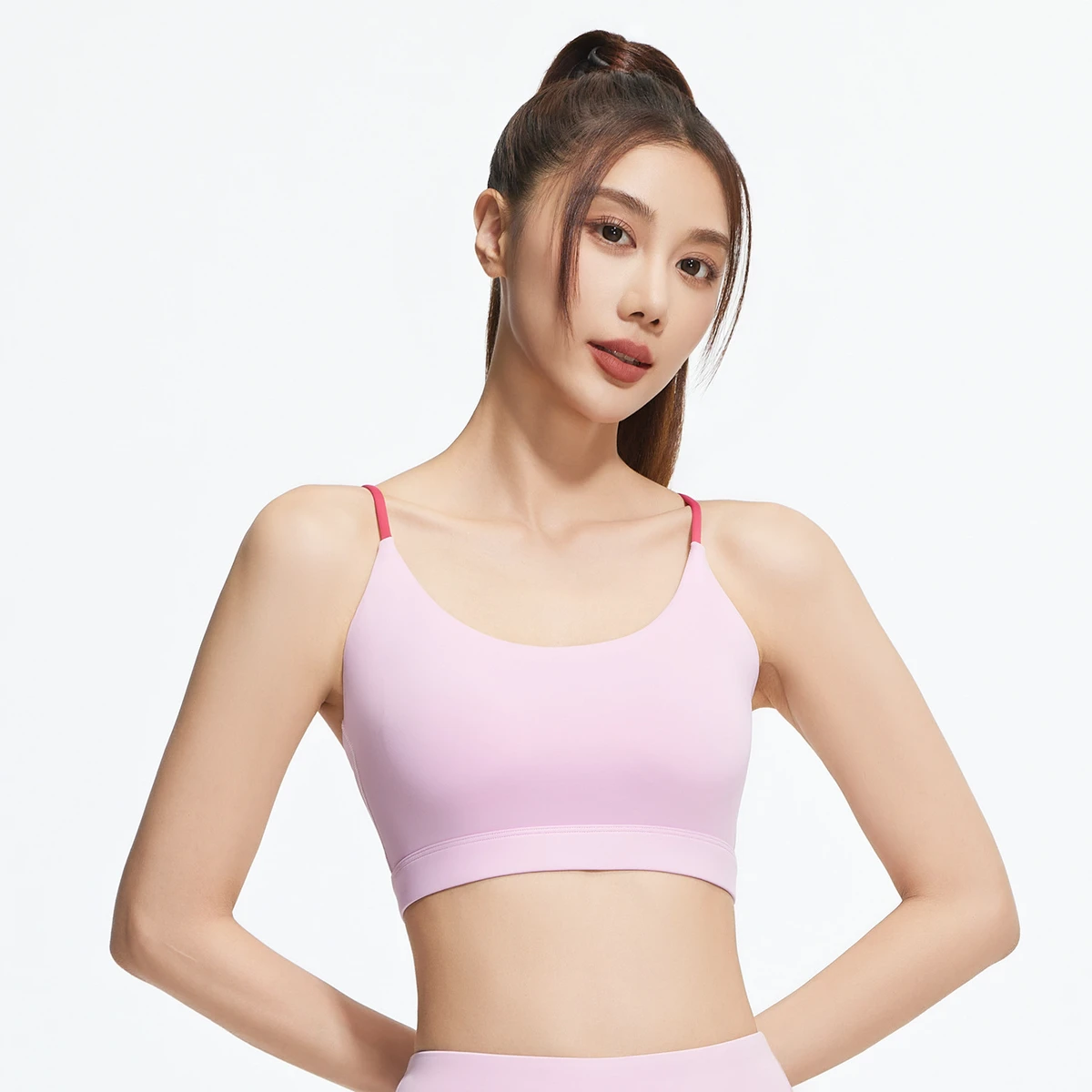 Women's Fan Shaped Thin Straps Sports Bra Contrast Color U Neck Supportive Workout Breathable High Stretch Fitness Top Outfit