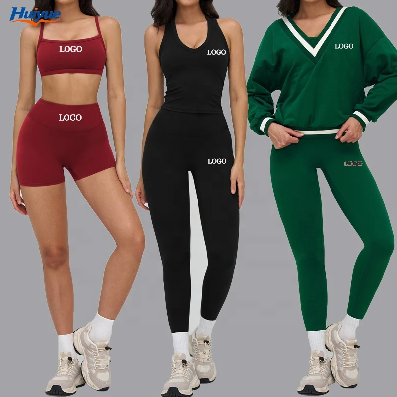 2026 New Design Yoga 5 PCS Adjustable Sports Bra Hip Fit Legging&Shorts Gym Fitness Sets Workout Active Wear