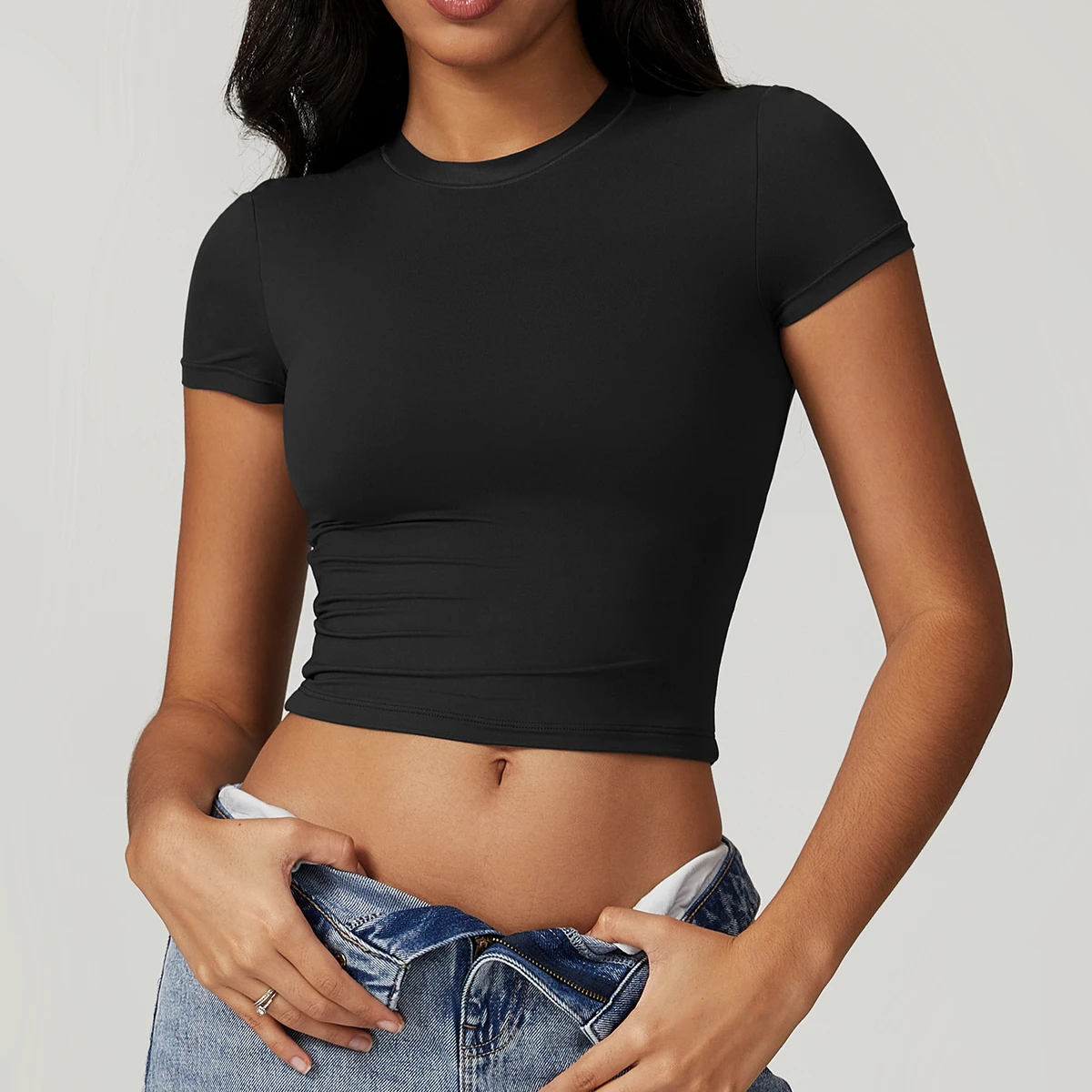 Women Seamless Lightweight Breathable Sweat-Wicking Quick Dry Eco-Friendly Four-Way Stretch Wrinkle-Resistant Skinny Yoga Top