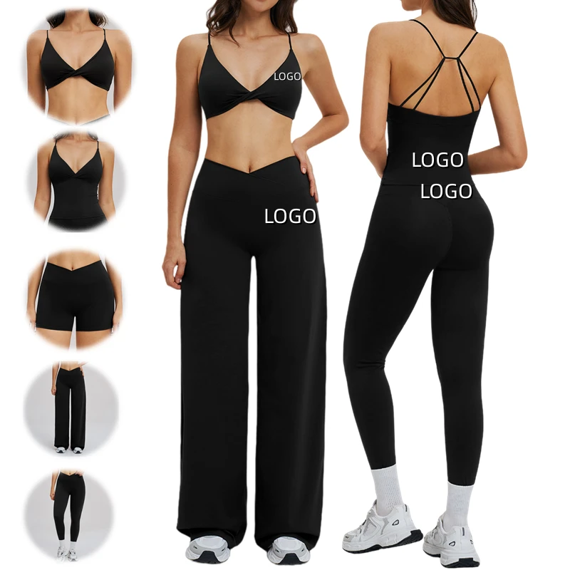 2026 Women's 5-Piece Yoga Set Quick Dry Fitness Breathable Beauty Back Tank Top High Waist Butt Lift Sports Bell Bottom