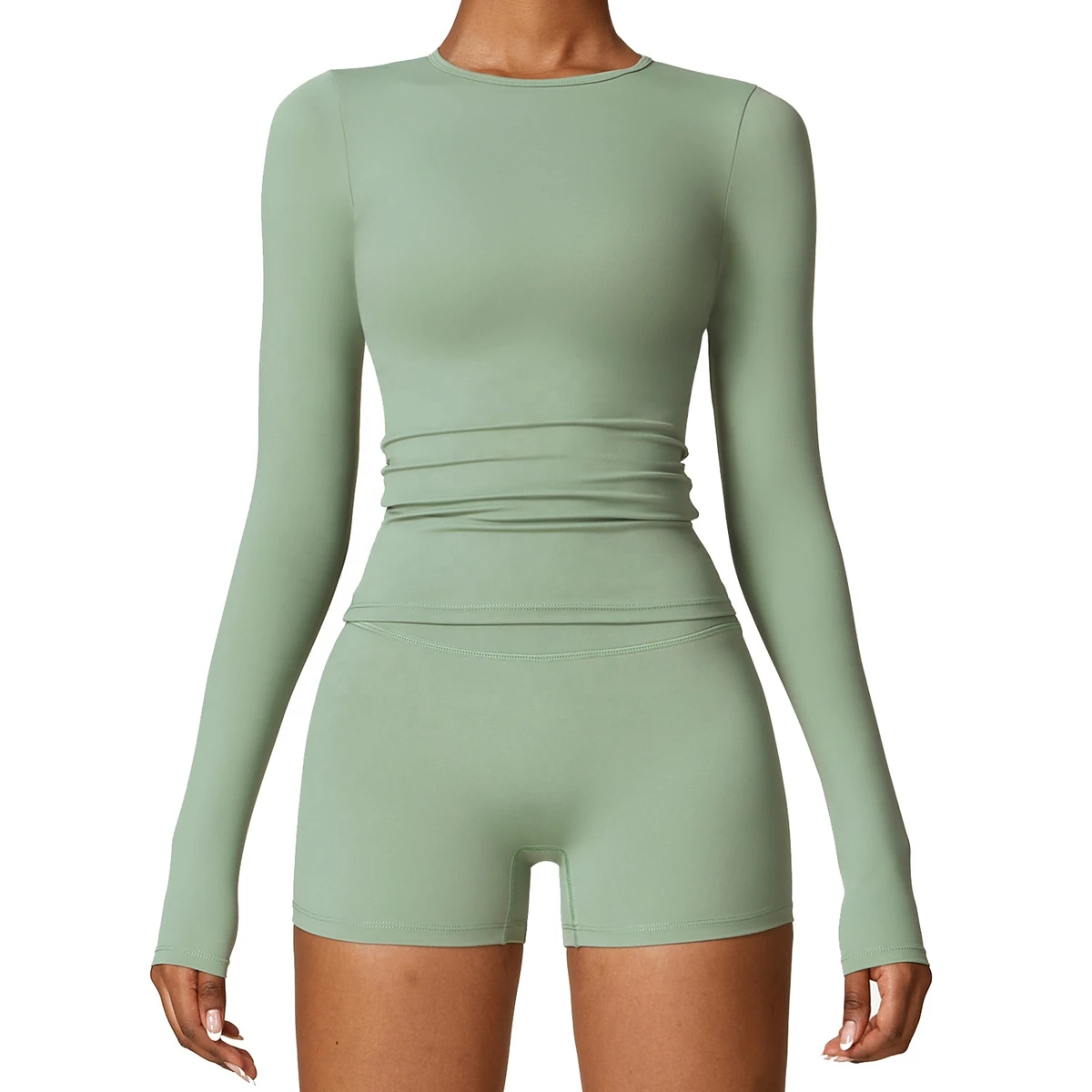 Customized Quick-dry Active Top Solid Color Tight Yoga Top Long-Sleeve Cropped Top for Women
