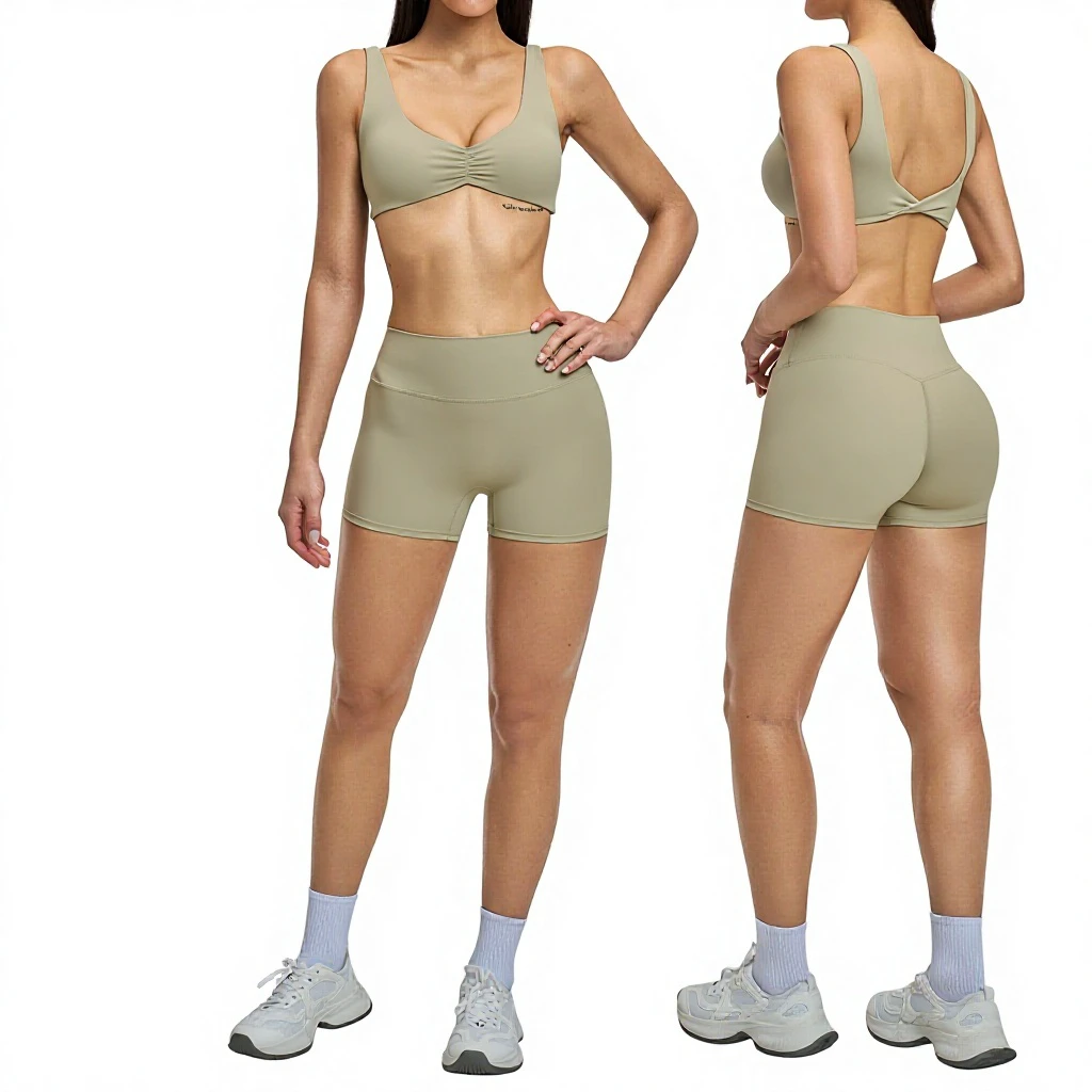 Breathable Lightweight Yoga Suit European American Sports Running Fitness 2-Piece Set Hanging Neck Beautiful Back 4520