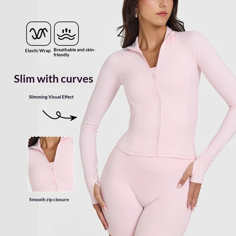 European American Style High-end Yoga Jacket Women Stand-up Collar Slimming Sports Top Long-sleeve Zip-up Breathable