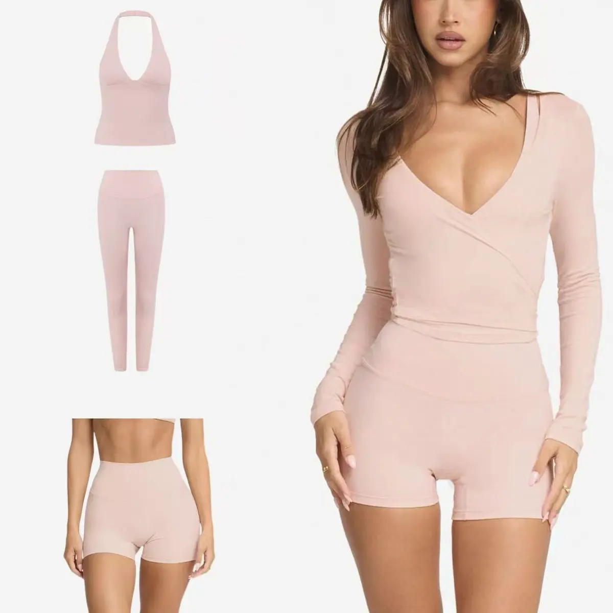 Hot Sale Tik Tok 4-Piece Pilates Ballet Professional Yoga Set Quick Dry Soft High Stretch Skin Friendly Gym Fitness Sets