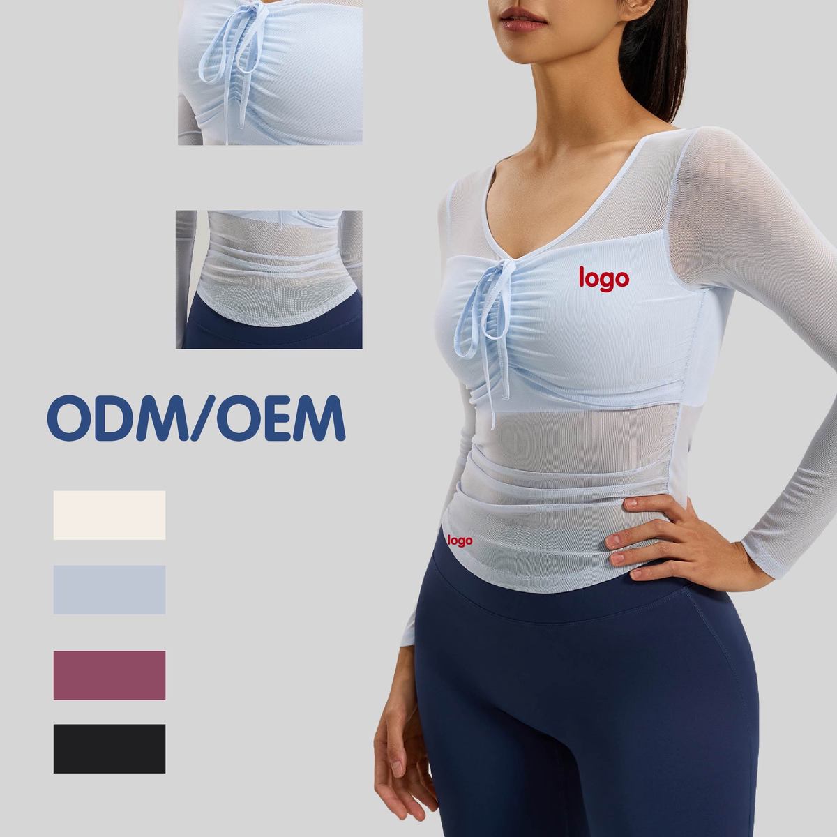 Mesh Long Sleeve Yoga Top Sheer Panel Slim Fit Tummy Control for Gym Running Women Supplier