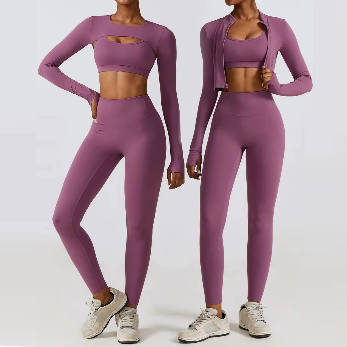 Autumn Winter Three-Piece Yoga Set European American Style Tight-Fitting Quick-Drying Fitness Running Lightweight Breathable