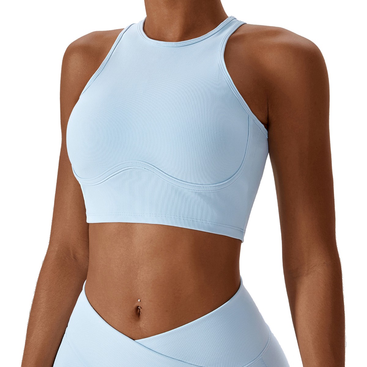Ribbed Cropped High New Yoga Tops Breathable Quick Dry Gym Fitness Workouts Jogger Training Women Sports Bra