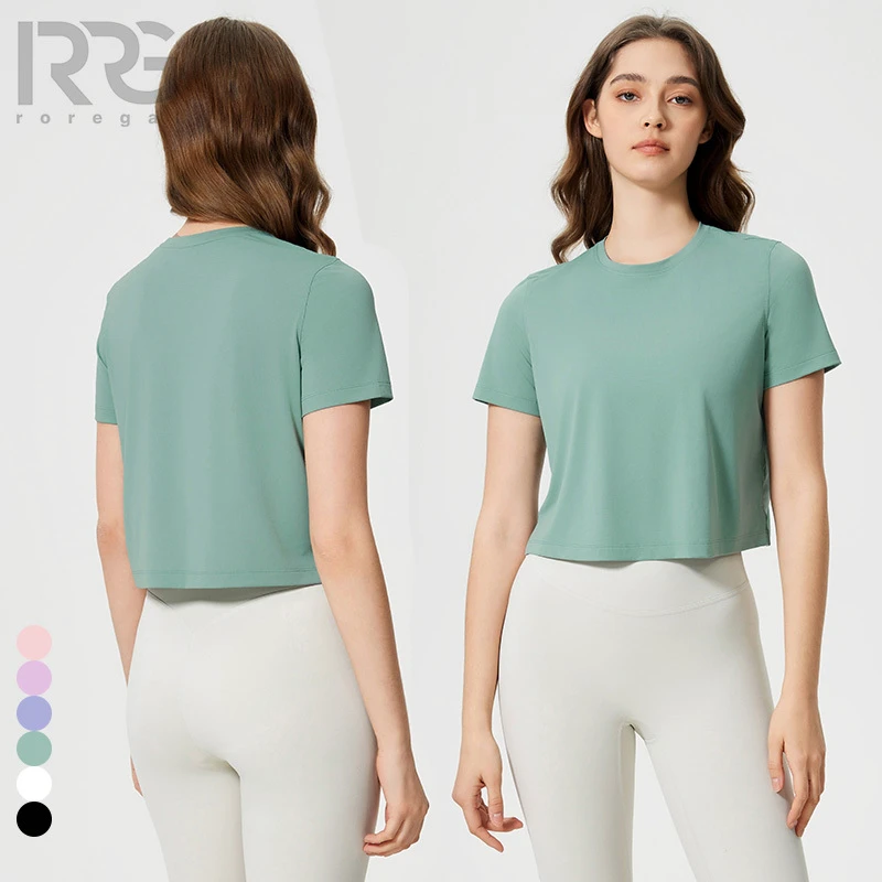 Roregal Summer Round Neck Yoga Short Sleeve Loose Quick Drying Sports T-shirt Women'S Lightweight Breathable Fitness T-Shirt