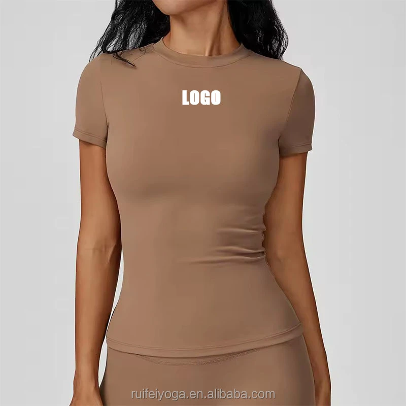 Custom High Stretchy Quick Dry Running Workout Women's Athletic T-Shirt Plain Slim Fitted Compression Yoga Gym Tops