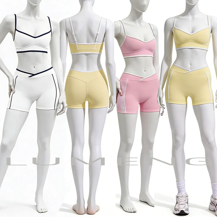 Women's Clothes Gym Wear Open Back Yoga Bra V-waist Fitness Shorts Heart Neck 2 Pcs Color Blocking Yoga Sets For Women ALOHA