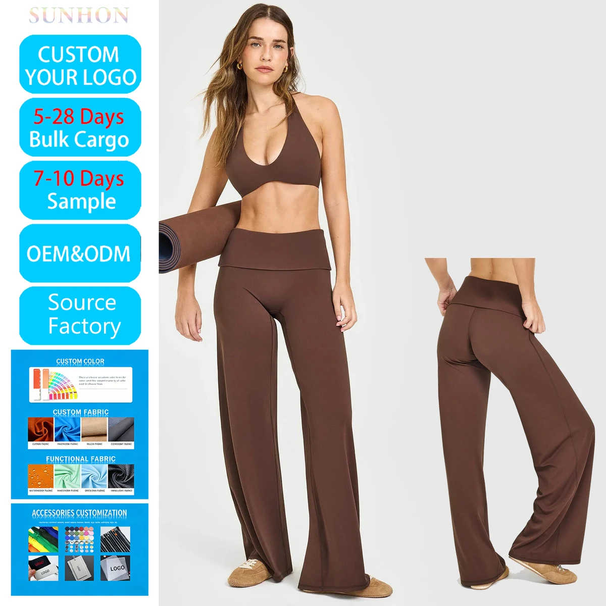 Women Two Piece Workout Outfit Plus Size Yoga Wear Halter Bra High Waist Wide Leg Pants Spandex Moisture Wicking Quick Dry