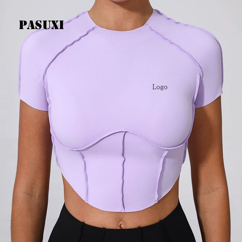 PASUXI Wholesale Women's Quick-Dry Workout Top Yoga Short Sleeve Fitness Shirt Moisture Wicking Sports Bra Activewear