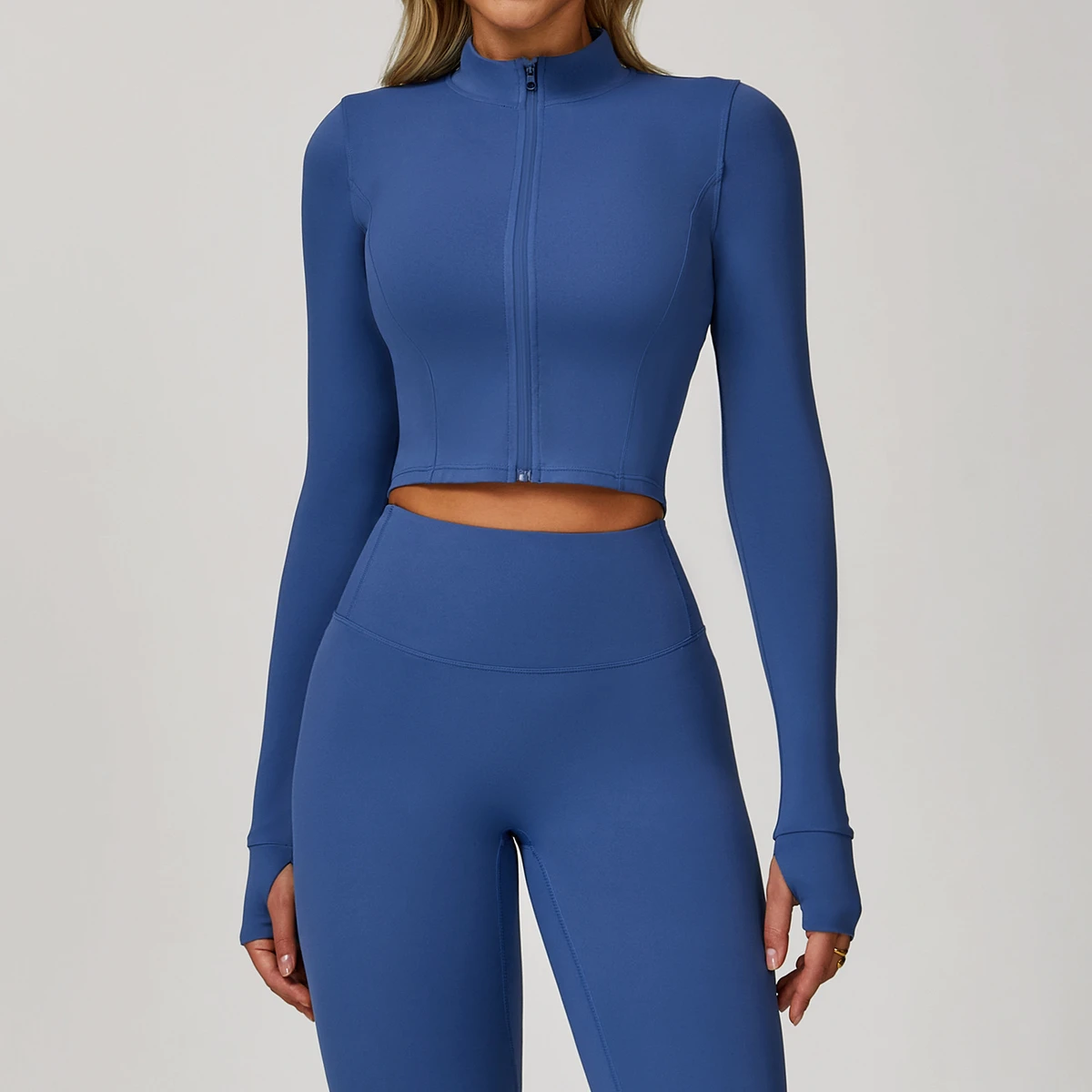 Zipper Jacket Crop Long Sleeve Crop Sports Fitness Gym Breathable Quick Dry Solid Workout Yoga Tops