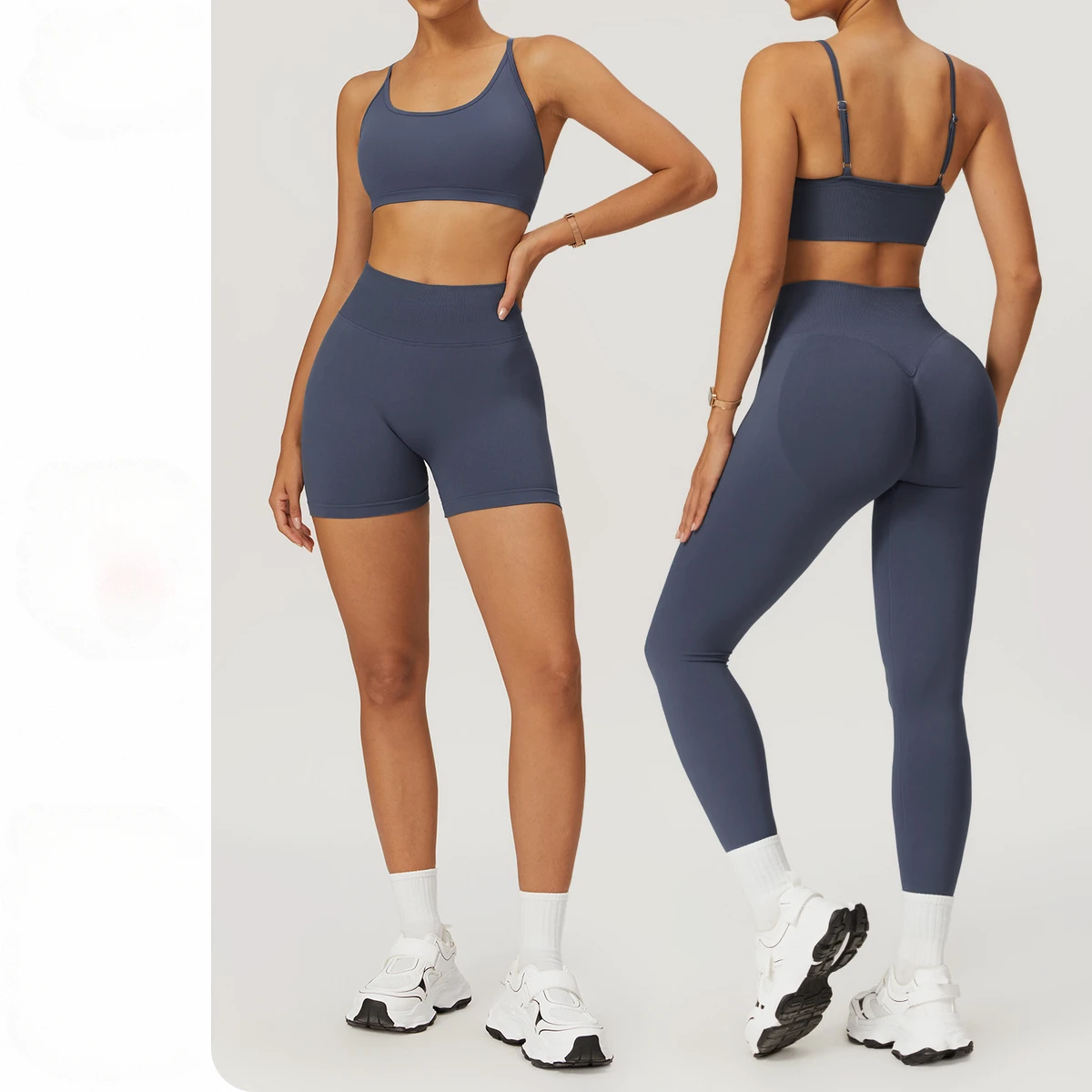 Women's Lightweight Breathable 2-Piece Yoga Outfits High Waisted Shorts & Sports Bra Solid Gym Clothes Sets