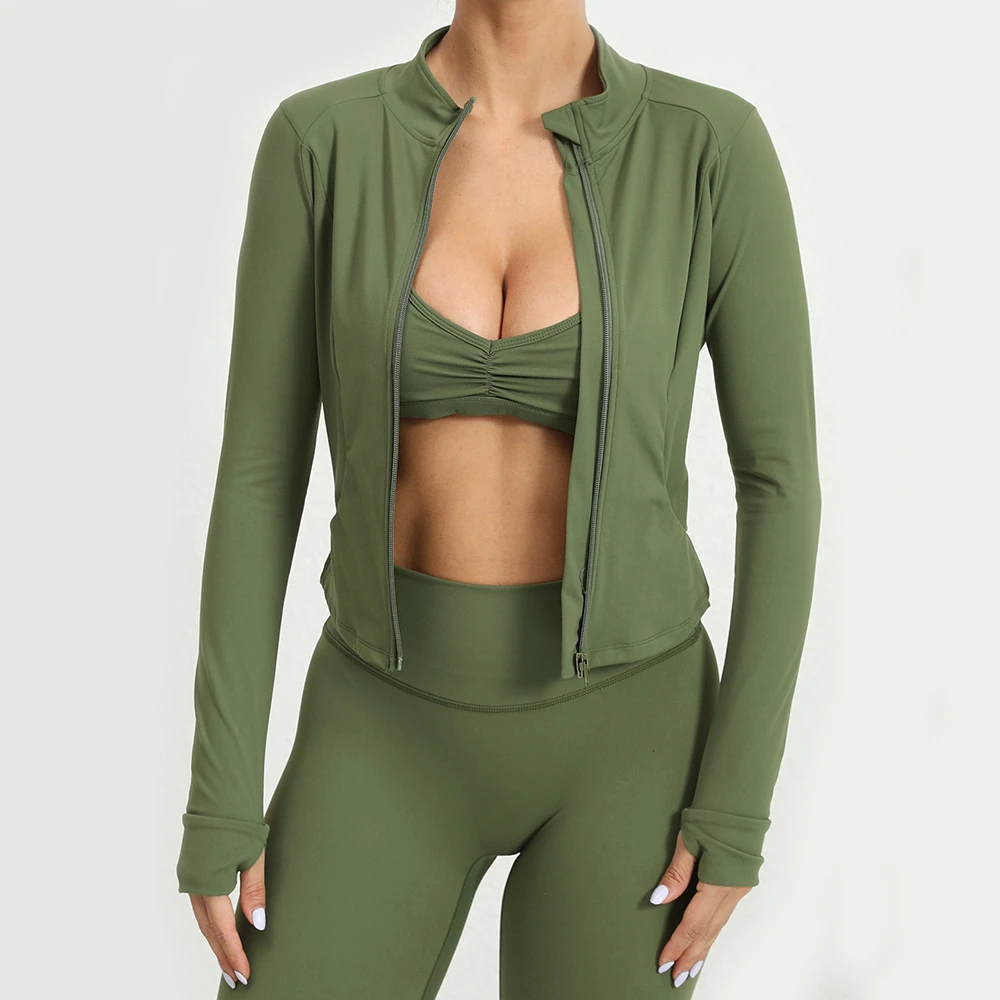 Wholesale Outdoor Running Yoga Jacket Stand up Collar Zipper Quick Drying Tight Fitting Long Sleeved Sports Top for Women
