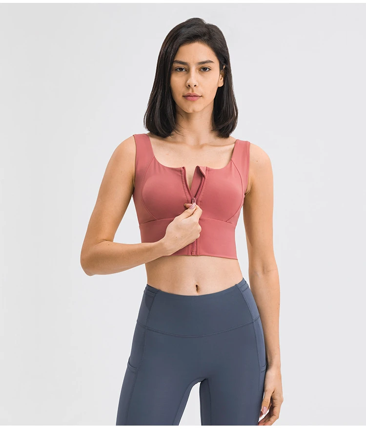 Front Zipper Sports Bra Gathers High-intensity Running Yoga Lingerie Fitness Vest