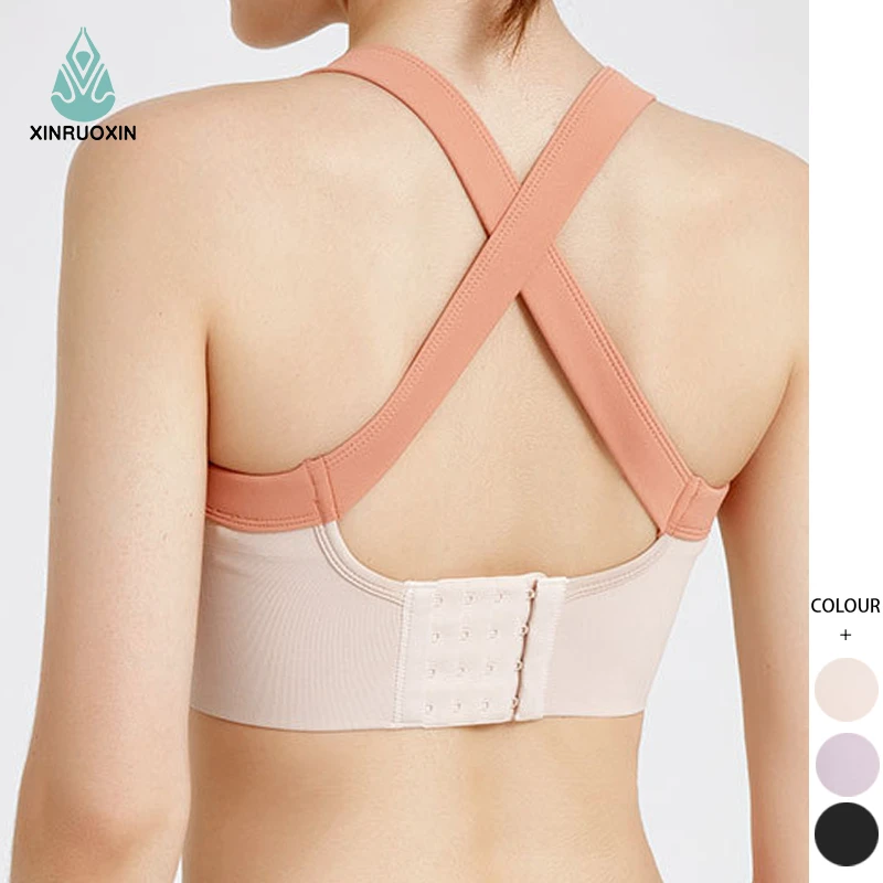 Women Backless Crop Sports Bra Adjustable Full Cup Shockproof High Support High Neck Fitness Sports Bra