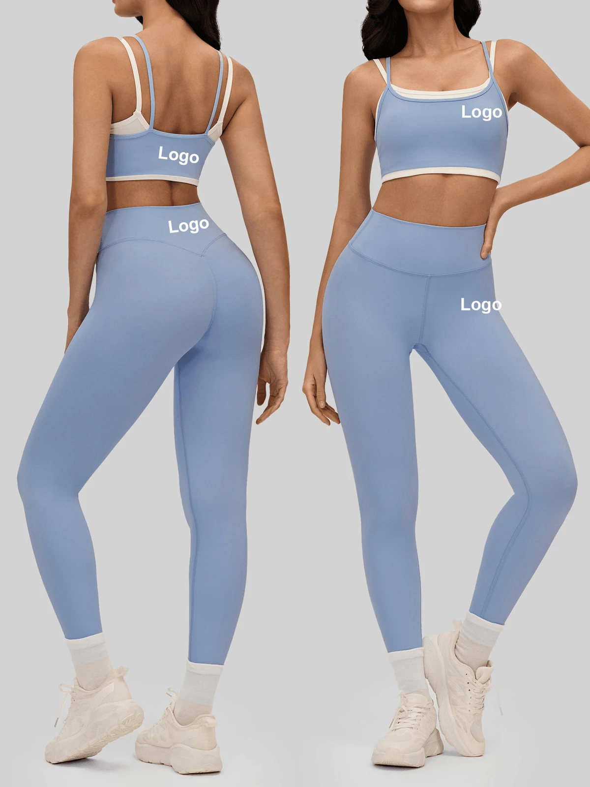 Women's Breathable Color-contrast Tight-fit Yoga & Running Pilates Sports Suit 2-Piece Set Sports Bra Butt Leggings Yoga Sets