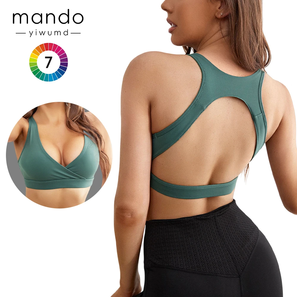 Custom Logo Sports Bra Supplier Cross-V Neck Backless High Support Running Fitness Yoga Sports Bra