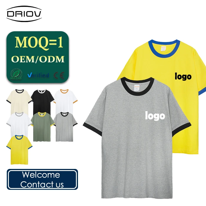 High Quality Round Necks Ringer Tee Shirt Design Two Tone 100% Coton Blanks Cotton Unisex Ringer t Shirt Women