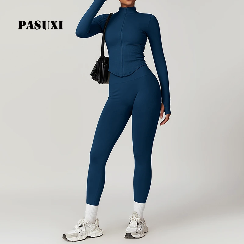 PASUXI Seamless 5 Piece Yoga Set Women Workout Clothes High Waist Gym Activewear Custom Moisture Wicking Breathable Sports Suit