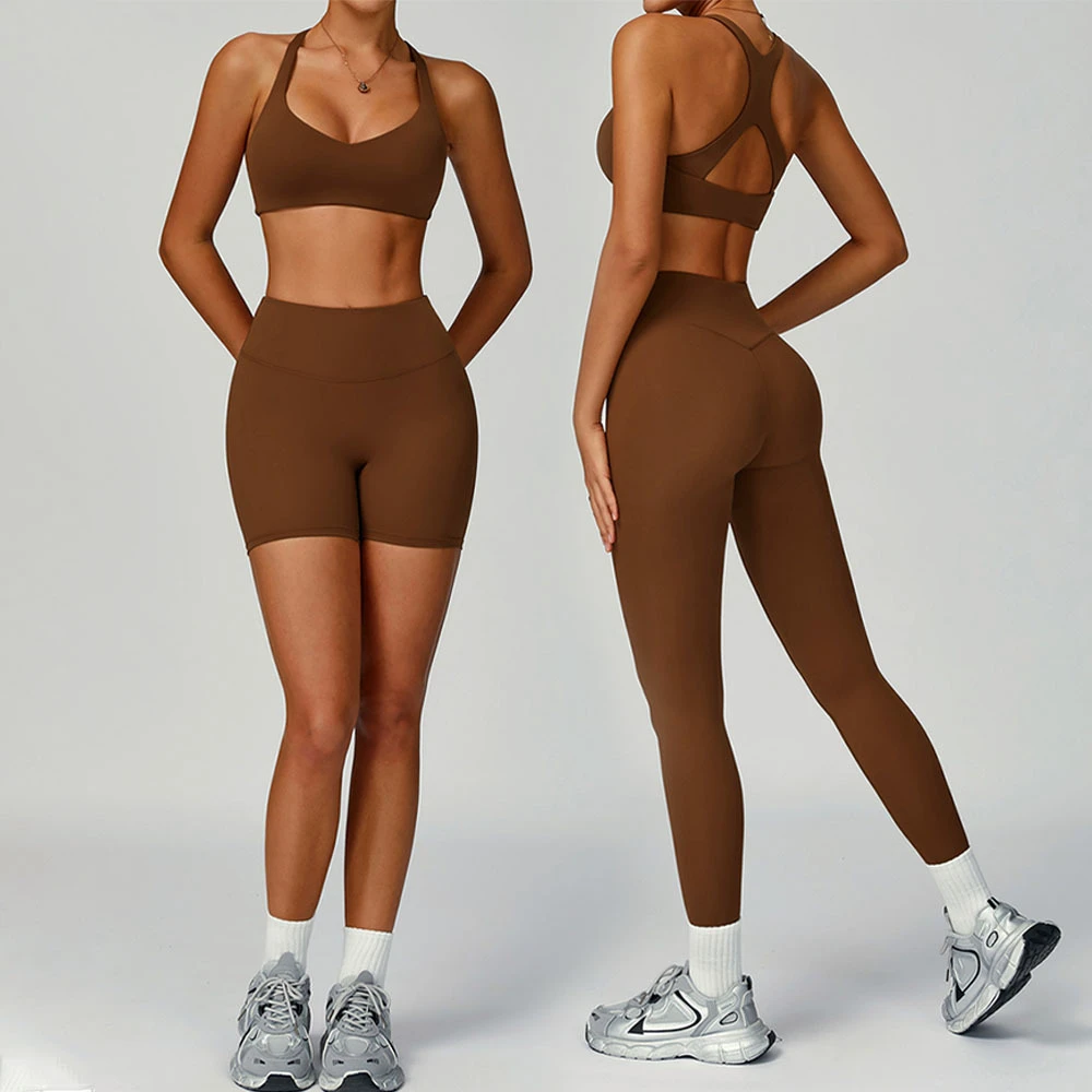 2025 New Sports Bra Gym Leggings Yoga Shorts Outdoor Sports Suits Fitness 3 Pcs Women Active Wear Sets
