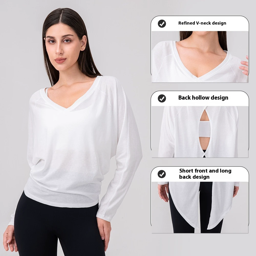 Women's Comfortable Loose Long-Sleeved Strappy Fitness T-Shirt Breathable Workout Sportswear for Sports Running Pure Yoga Top