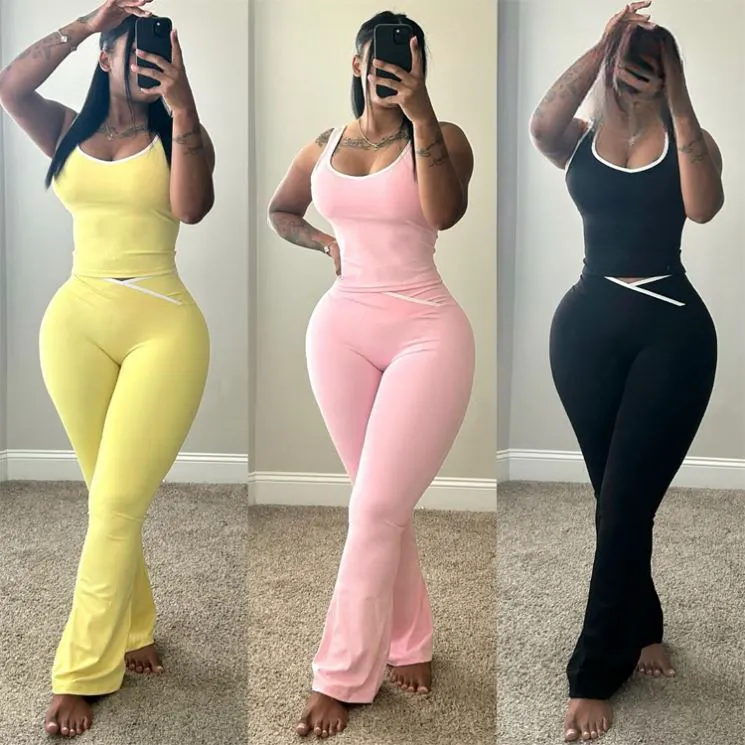 Women Two-Piece Yoga Set High-Elastic Vest High Waist Bell Pants Sports Running Set