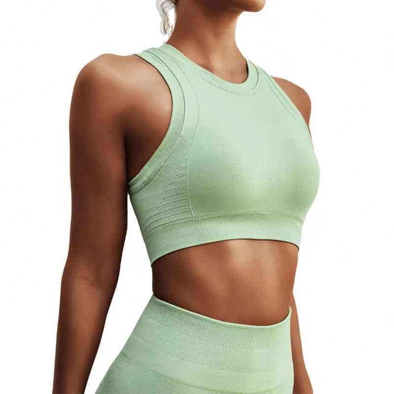 Seamless Racer Back Quick Dry High Support Shockproof Fitness Active Wear Yoga Jogging Bra