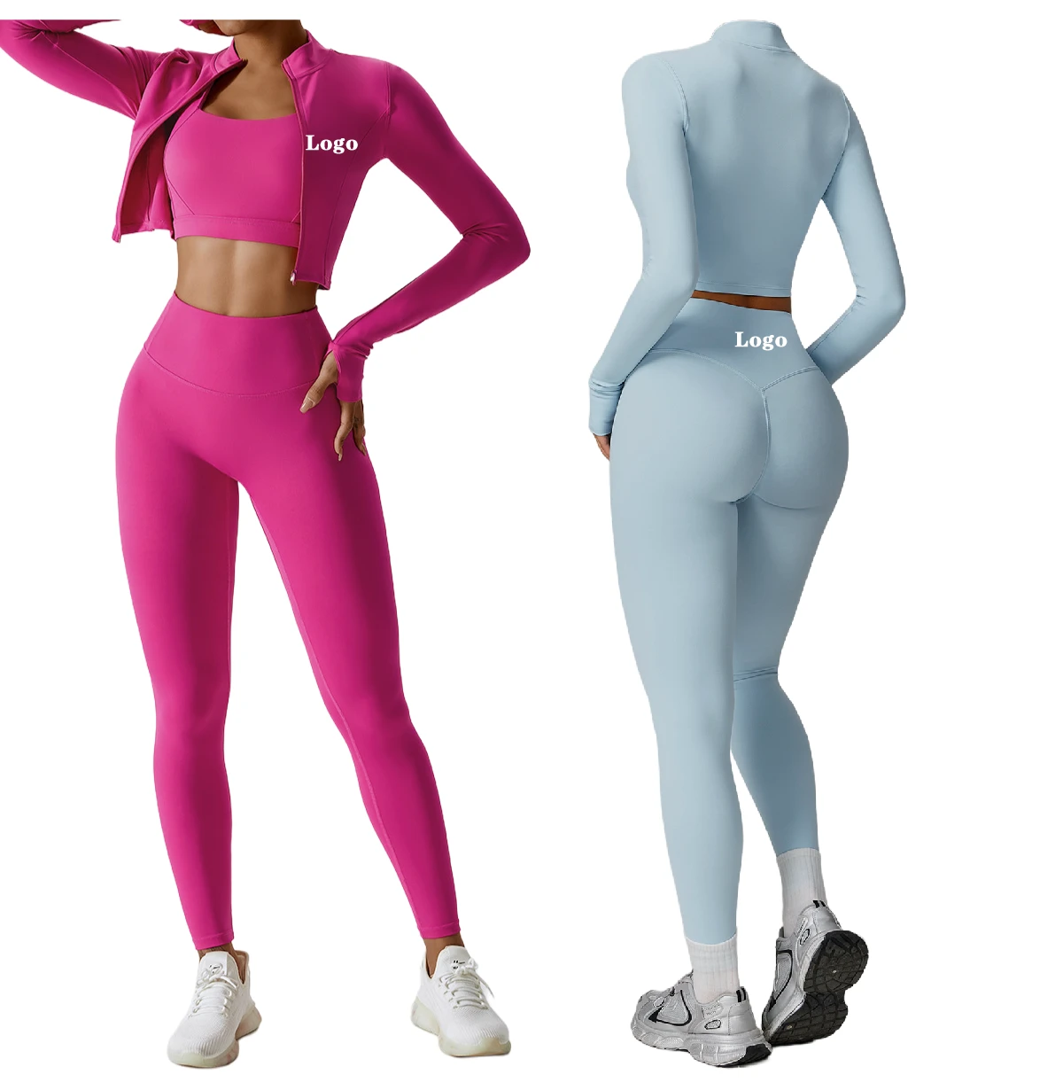 Cloud Sense Outdoor Sports Tight Yoga Leggings Set Nude Fitness Clothing Shockproof High Waist Yoga Clothing Three Piece Suit
